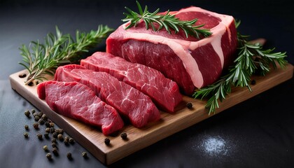 Fototapeta premium Elegant Arrangement of Beef Cuts with Herbs