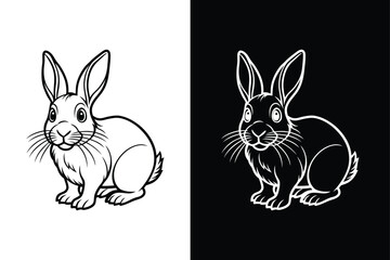 Black side lineout of a rabbit isolated on white background.