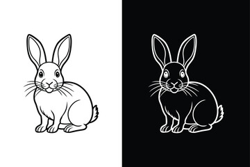 Black side lineout of a rabbit isolated on white background.