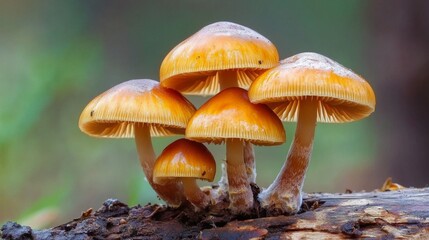 A forest scene with mushrooms growing on a fallen log, surrounded by moss and leaves