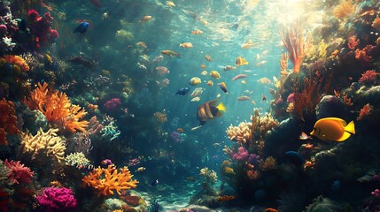 Fototapeta premium Vibrant Coral Reef with Colorful Fish in Underwater Paradise