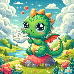 Obraz premium Baby Dragon Flat Vector Illustration Design
