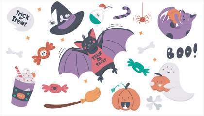 Halloween vector set is ideal for commercial purposes: print, cards, posters, advertising, pattern
