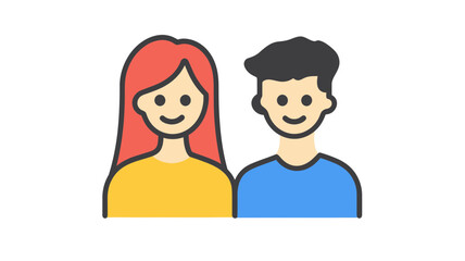 Trendy Thin Line Icon of a Smiling Couple - Modern Minimalist Illustration of Man and Woman - Relationship, Partnership, Friendship Concept Vector Graphic