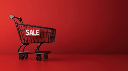 Shopping cart with 'Sale' sign on red background