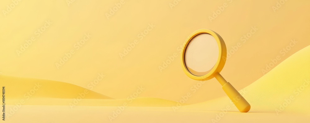 Poster minimalist yellow magnifying glass on abstract background, 3d rendering. search and discovery concep