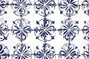 A beautiful and elegant hand-drawn, simple geometric pattern of an antique tile, in navy blue ink on white paper Generative AI