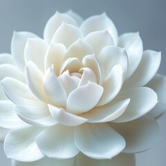 Fototapeta premium A close-up of a delicate white flower with soft petals, set against a subtle background, This serene image is ideal for wellness, skincare, or nature-themed projects,