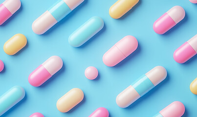 Pastiglie 3d su sfondo uniforme e spazio per testo 