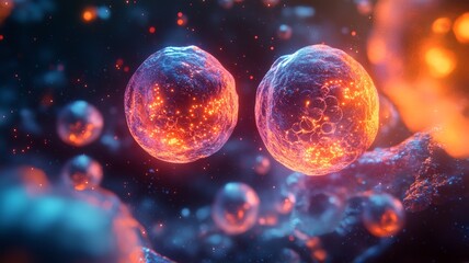 Naklejka premium An illustration showing exosomes targeting a tumor cell, representing their use in targeted cancer therapy