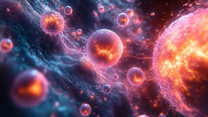 Obraz premium A detailed illustration of exosomes being released from a cell, with small vesicles traveling from one cell to another