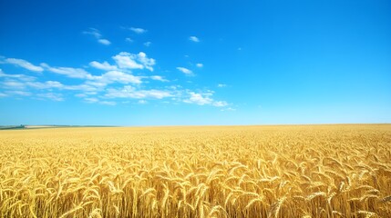 Naklejka premium Vast rural wheat field in spring or summer with blue sky and no clouds