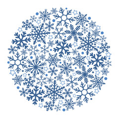 A ball consisting of many different snowflakes. Vector graphics.