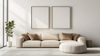 Mock up frame on the wall in a modern luxury minimalist living room