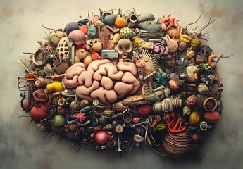 Naklejka premium surreal collage of organic and mechanical elements