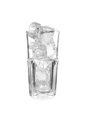 One glass with ice for refreshing drink isolated on white