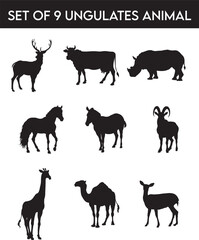 Set of 9 Hoofed Ungulate Animals, Set of animals, Silhouette, Ungulate, Hoofed, Animals