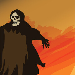 Halloween monster silhouette with stylized brush strokes as background.