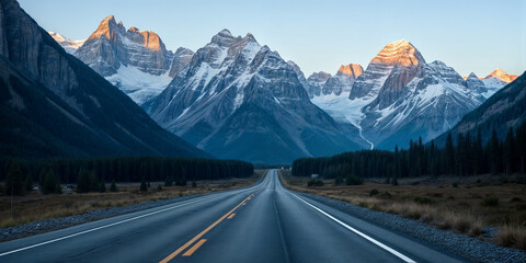 Fototapeta premium Scenic landscape with David Thompson Highway and mountains of Canadian Rockies, Icefields Parkway, Alberta, Canada