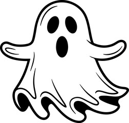 Cartoon ghost with spooky expression and outstretched arms