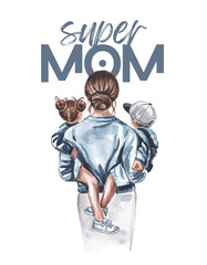 Super Mom T-shirt Design in Watercolor

