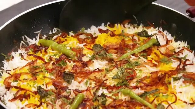 Vegan biryani packed with fresh vegetables and spices. Enjoy this healthy, plant-based twist on traditional biryani, offering a satisfying meal full of flavors, herbs, and fragrant rice.