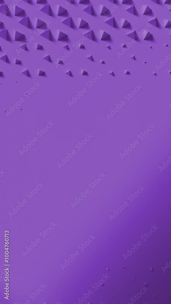 Poster violet surface with wave of scaling pyramids with shadows. extruding shapes animation loop. clean br