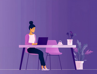 A woman sitting at a table with a laptop computer