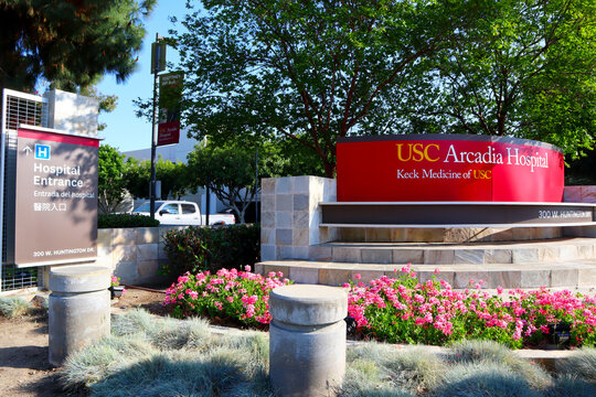 Arcadia (LA County), California &ndash; May 14, 2024: USC Arcadia Hospital, full-service community hospital serving communities in the San Gabriel Valley, located at 300 W Huntington Dr, Arcadia, California