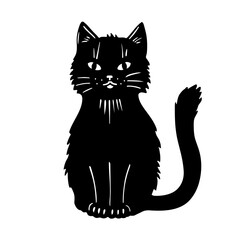 Magic black cat front view. The witch s cat. Sketch style vector illustration
