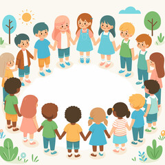 Circle Of Childrens Flat Vector Illustration Design
