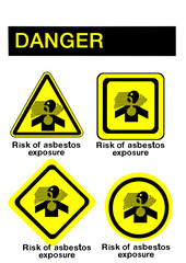 Cartel general de peligro de exposición a asbesto en la industria con leyenda de Danger. 