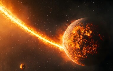 Obraz premium Fiery celestial bodies in the cosmos