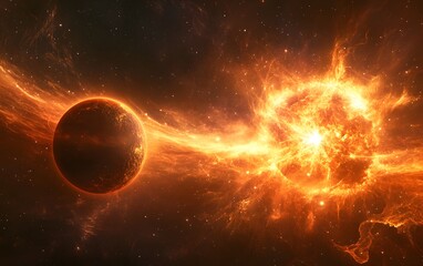 Obraz premium Fiery cosmic explosion in deep space