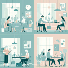 Office Flat Vector Illustration Design