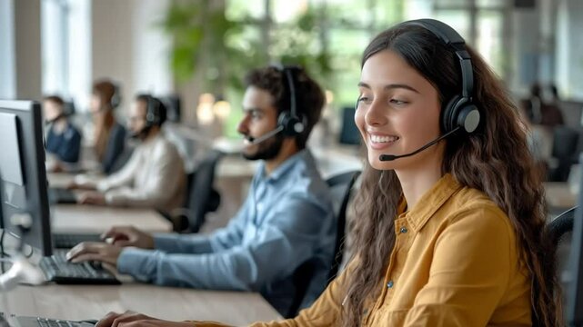 Customer service agents working in a modern call center
