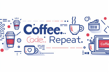 "Coffee Code Repeat" tech-themed motivational design for various purposes.