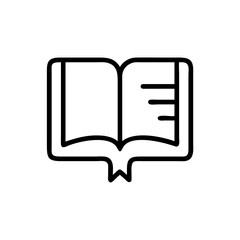 Minimalist book icon in black and white outline style.