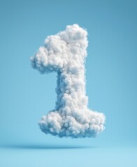Cloud shaped like the number one floating in a clear blue sky with soft lighting