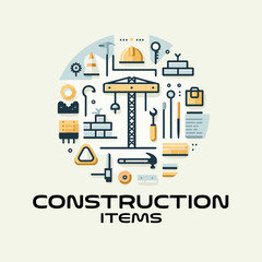 Naklejka premium Construction Tools Flat Vector Illustration Design