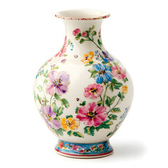 vase isolated on white, handmade vase with flowers