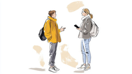 Dark Green hand drawn illustration of 2 people having conversation