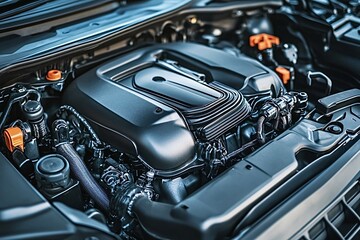 Examining a sleek car engine reveals its intricate design and advanced technology, embodying speed, luxury, and performance in the automotive industry