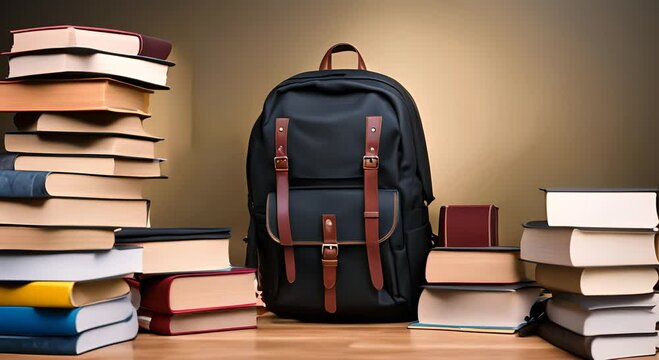 stack of books, bag