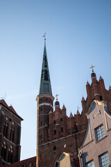 Fototapeta premium Colorful facades and buildings in old central part of Gdansk city, Poland in sunny day