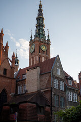 Obraz premium Colorful facades and buildings in old central part of Gdansk city, Poland in sunny day