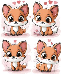 Fototapeta premium Set of four adorable cartoon foxes