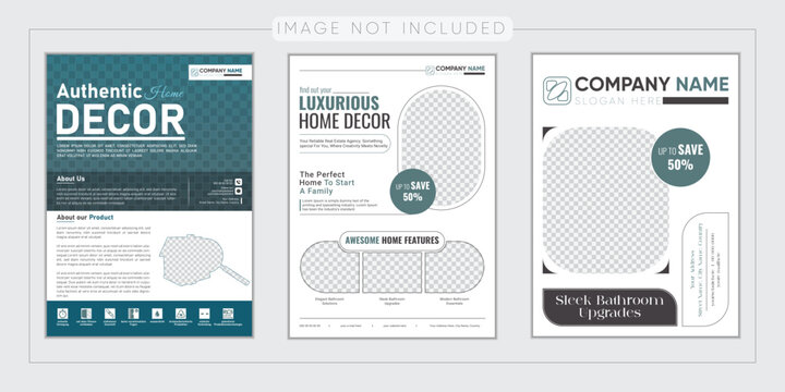 Real Estate Flyer Template Design Bundle. Vector Illustration, Property Sale Flyer Design.
