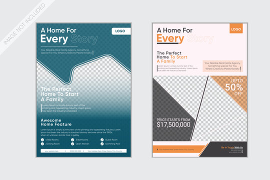Simple Real Estate Flyer Bundle. Professional Blue and Yellow Home Sale Flyer Design Template Set.