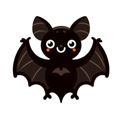 A flat-style illustration of a spooky Halloween bat with simple shapes. Perfect for Halloween decorations, spooky designs, and themed content. Clean and minimalist on a white background. 